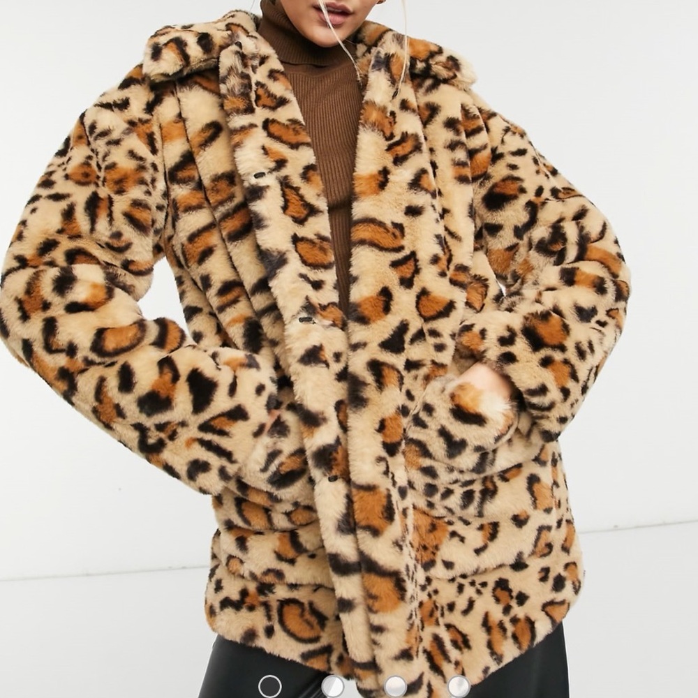 Topshop Leopard Print Faux Fur Hooded Jacket - Beige, Brown, Black